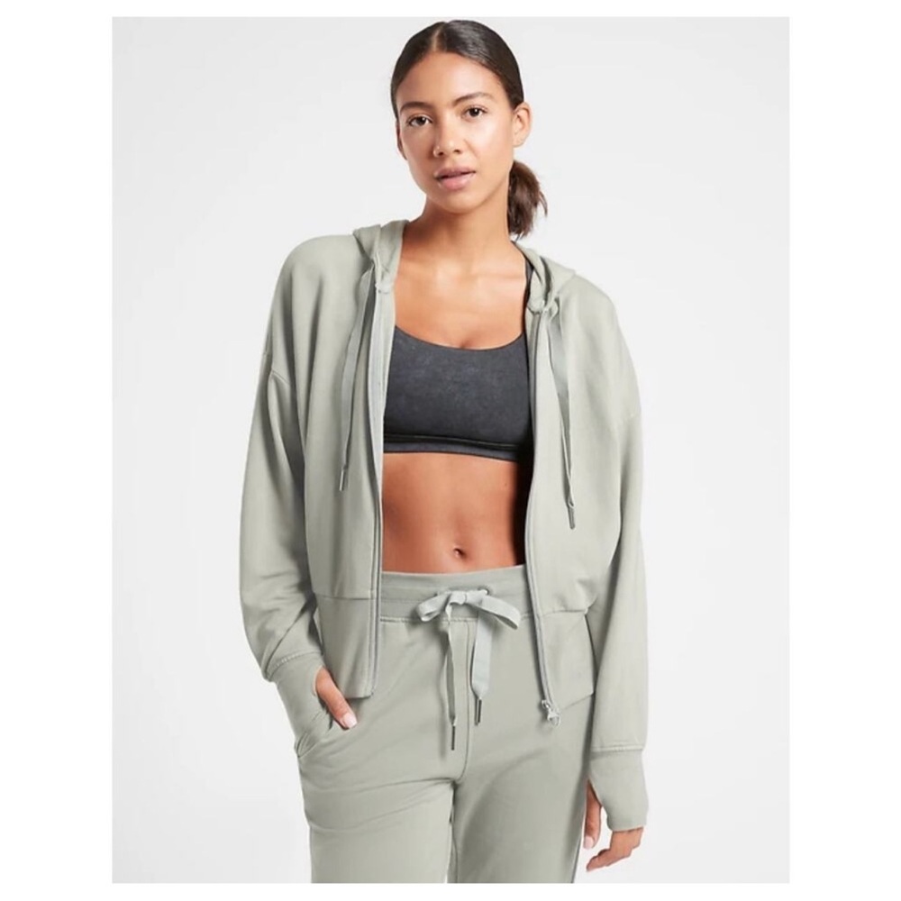 Athleta Women's Sage Green Balance Sweatshirt Full Zip Up NWT SZ XL